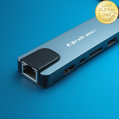 Qoltec Hub Adapter USB-C 5w1 | USB-C PD 100W | 2x USB | HDMI 4K | RJ45