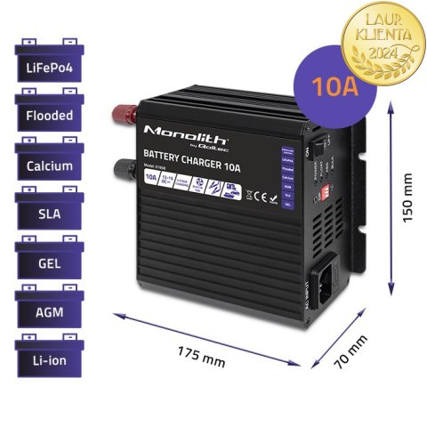 Qoltec Inteligentna ładowarka Monolith do akumulatorów LiFePO4 AGM GEL SLA | 10A | 12V