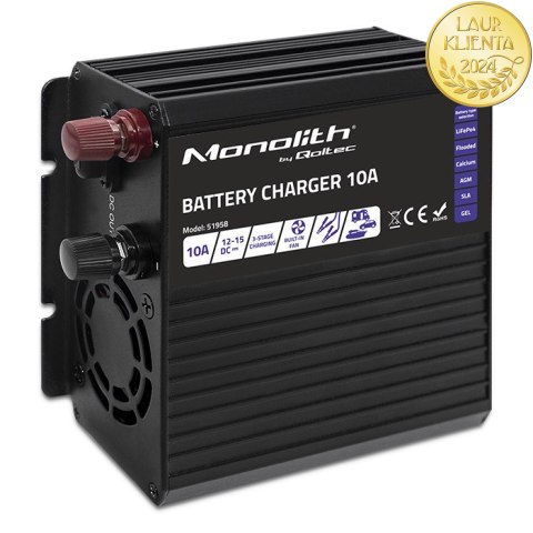 Qoltec Inteligentna ładowarka Monolith do akumulatorów LiFePO4 AGM GEL SLA | 10A | 12V