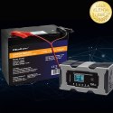 Qoltec Inteligentna mikroprocesorowa ładowarka 12V 10A | Prostownik z funkcją naprawy do akumulatora AGM GEL LiFePO4 | LCD