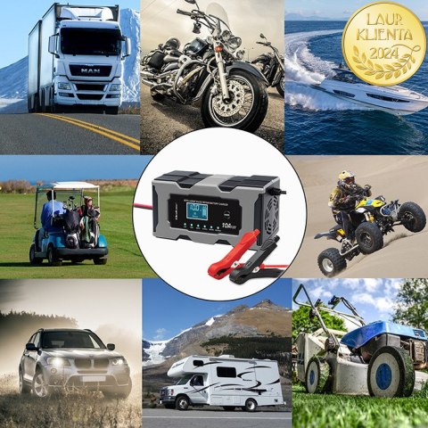 Qoltec Inteligentna mikroprocesorowa ładowarka 12V 10A | Prostownik z funkcją naprawy do akumulatora AGM GEL LiFePO4 | LCD