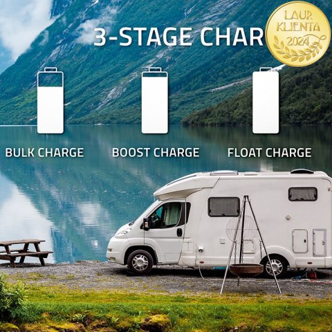 Qoltec Inteligentna profesjonalna ładowarka Monolith do akumulatorów LiFePO4 AGM GEL SLA | 80A | 12V | Szybkie ładowanie