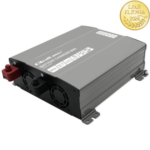 Qoltec Inteligentna profesjonalna ładowarka Monolith do akumulatorów LiFePO4 AGM GEL SLA | 80A | 12V | Szybkie ładowanie