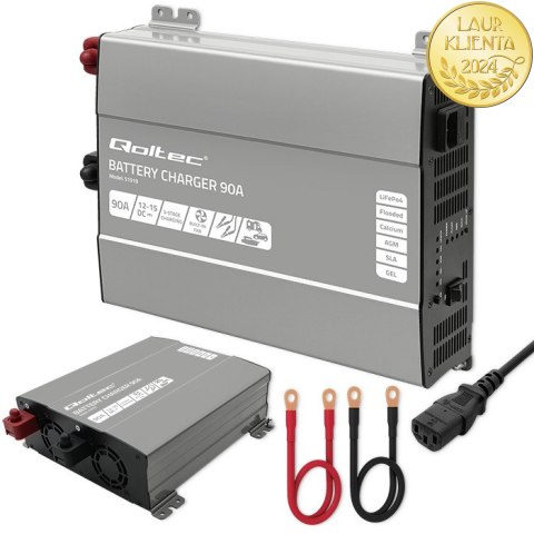 Qoltec Inteligentna profesjonalna ładowarka Monolith do akumulatorów LiFePO4 AGM GEL SLA | 90A | 12V | Szybkie ładowanie