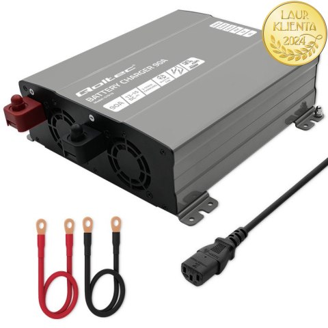 Qoltec Inteligentna profesjonalna ładowarka Monolith do akumulatorów LiFePO4 AGM GEL SLA | 90A | 12V | Szybkie ładowanie