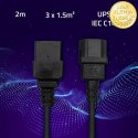 Qoltec Kabel przedłużający zasilający IEC C14/C19 | 3x1.5mm² | 2m
