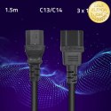 Qoltec Kabel zasilający do UPS | IEC C13/C14 | 3x1.0mm² | 1.5m