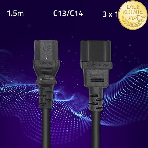 Qoltec Kabel zasilający do UPS | IEC C13/C14 | 3x1.0mm² | 1.5m
