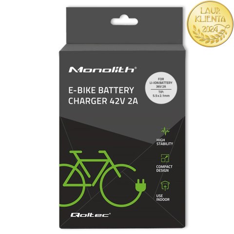 Qoltec Ładowarka do roweru, skutera elektrycznego 36V | 42V | 2A | 5.5*2.1 | +kabel zasilający