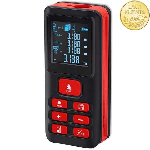 Qoltec Precyzyjny cyfrowy dalmierz laserowy z elektroniczną poziomicą | podświetlany LCD | 50m