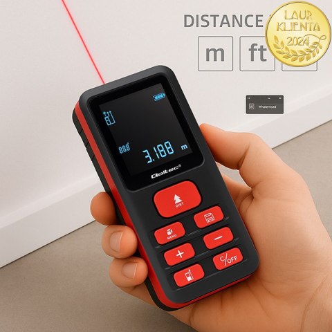 Qoltec Precyzyjny cyfrowy dalmierz laserowy z elektroniczną poziomicą | podświetlany LCD | 50m