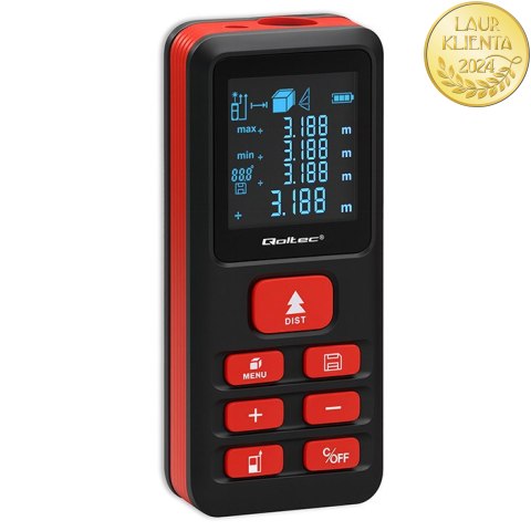 Qoltec Precyzyjny cyfrowy dalmierz laserowy z elektroniczną poziomicą | podświetlany LCD | 50m