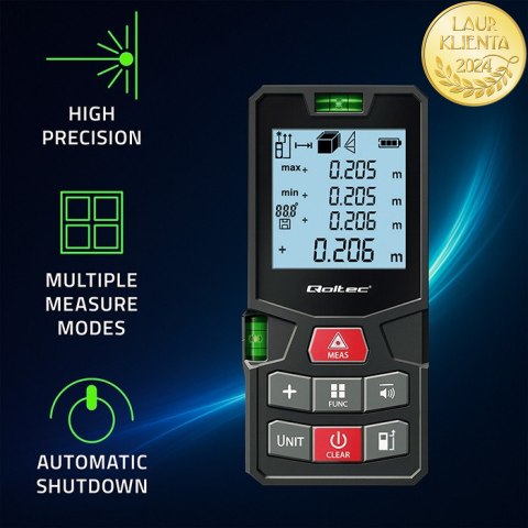 Qoltec Precyzyjny cyfrowy dalmierz laserowy z poziomicą | podświetlany LCD | 50m