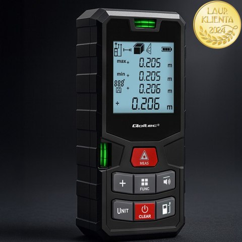 Qoltec Precyzyjny cyfrowy dalmierz laserowy z poziomicą | podświetlany LCD | 50m