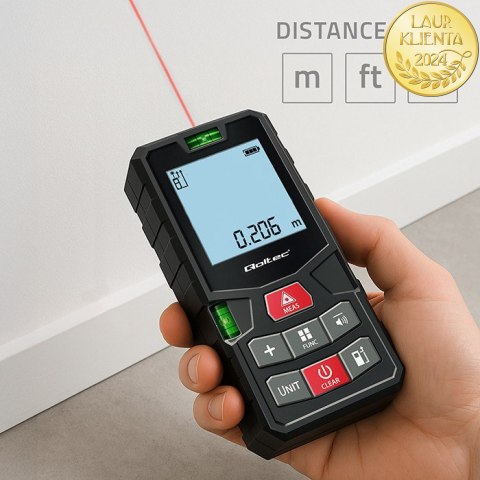 Qoltec Precyzyjny cyfrowy dalmierz laserowy z poziomicą | podświetlany LCD | 50m
