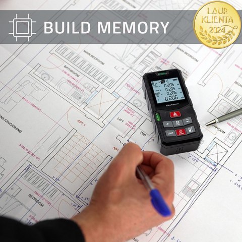 Qoltec Precyzyjny cyfrowy dalmierz laserowy z poziomicą | podświetlany LCD | 50m