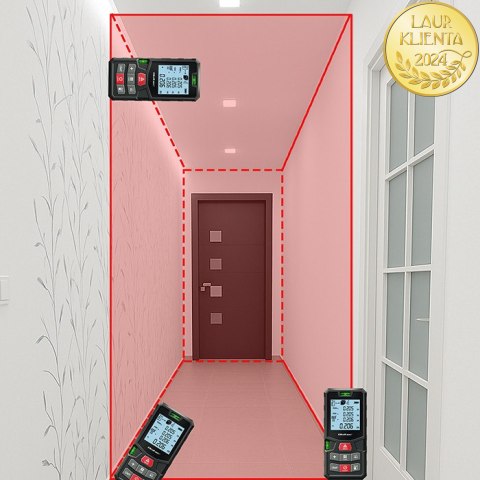 Qoltec Precyzyjny cyfrowy dalmierz laserowy z poziomicą | podświetlany LCD | 50m