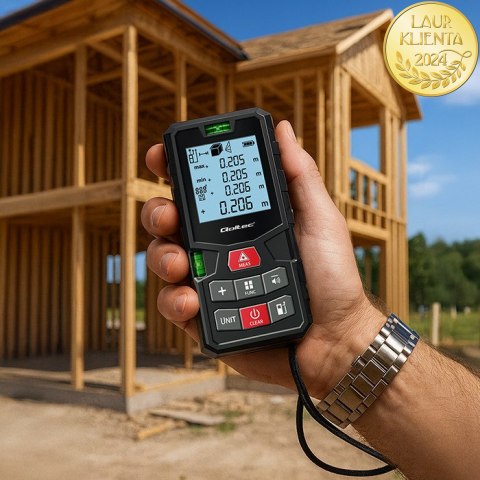 Qoltec Precyzyjny cyfrowy dalmierz laserowy z poziomicą | podświetlany LCD | 50m