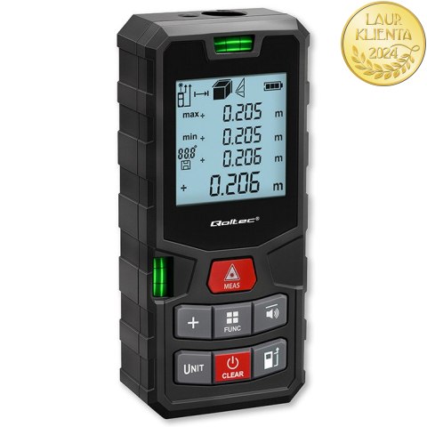 Qoltec Precyzyjny cyfrowy dalmierz laserowy z poziomicą | podświetlany LCD | 50m
