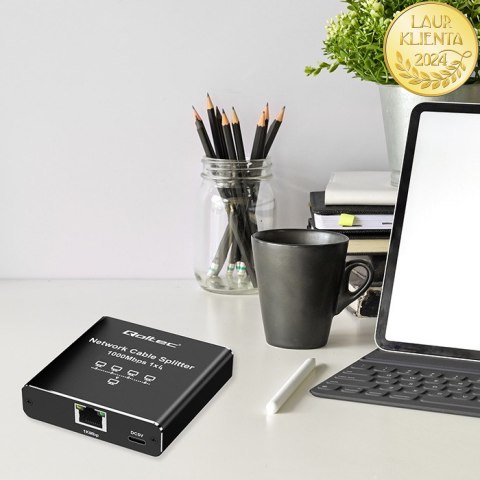 Qoltec Rozdzielacz Splitter Ethernet mini SWITCH 1x4 RJ45 | 1000Mb/s | USB-C | Aluminium