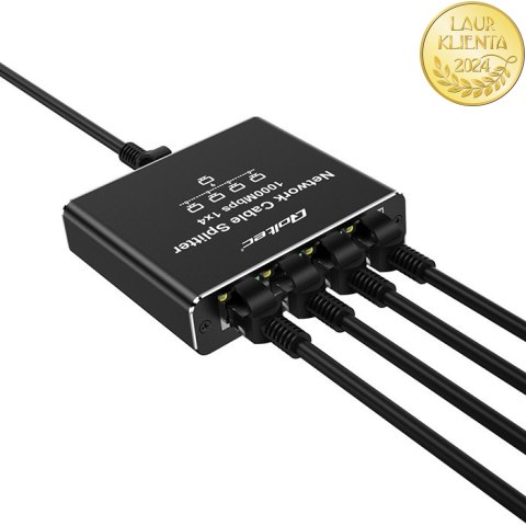 Qoltec Rozdzielacz Splitter Ethernet mini SWITCH 1x4 RJ45 | 1000Mb/s | USB-C | Aluminium