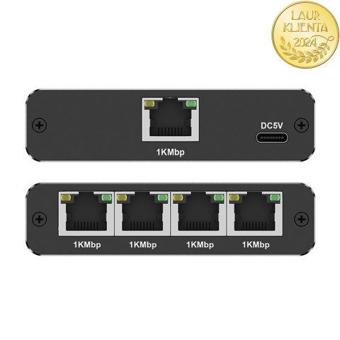 Qoltec Rozdzielacz Splitter Ethernet mini SWITCH 1x4 RJ45 | 1000Mb/s | USB-C | Aluminium