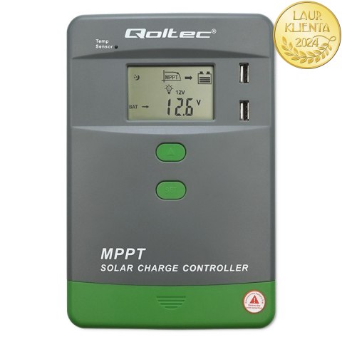 Qoltec Solarny regulator ładowania MPPT z czujnikiem temperatury 10A |12V / 24V | LCD | 2 x USB | Bluetooth | APP | GEL | LiFePO