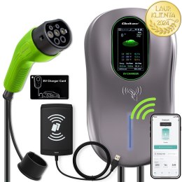 Qoltec Stacja ładowania EV 2w1 Typ2 | 22kW | LCD | 2 Karty EV | 3 fazy | Wallbox | Hotel system | 5m