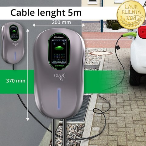 Qoltec Stacja ładowania EV 2w1 Typ2 | 22kW | LCD | 2 Karty EV | 3 fazy | Wallbox | Hotel system | 5m