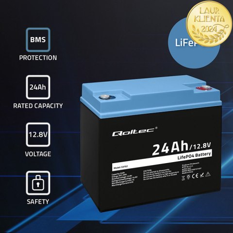Qoltec Akumulator LiFePO4 Litowo-Żelazowo-Fosforanowy | 12.8V | 24Ah | 307.2Wh | BMS