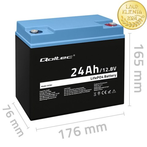 Qoltec Akumulator LiFePO4 Litowo-Żelazowo-Fosforanowy | 12.8V | 24Ah | 307.2Wh | BMS