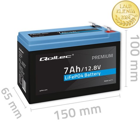 Qoltec Akumulator LiFePO4 Litowo-Żelazowo-Fosforanowy | 12.8V | 7Ah | 89.6Wh | BMS