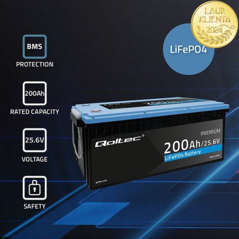 Qoltec Akumulator LiFePO4 Litowo-Żelazowo-Fosforanowy | 25.6V | 200Ah | BMS