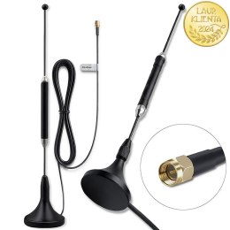 Qoltec Antena 4G LTE z podstawą magnetyczną| 5dBi | dookólna | wewnętrzna | 600-2700 MHz | SMA | 3m