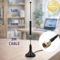 Qoltec Antena 4G LTE z podstawą magnetyczną| 5dBi | dookólna | wewnętrzna | 600-2700 MHz | SMA | 3m