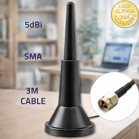 Qoltec Antena 4G LTE z podstawą magnetyczną | 5dBi | wewnętrzna | dookólna | 600-2700 MHz | SMA | 3m