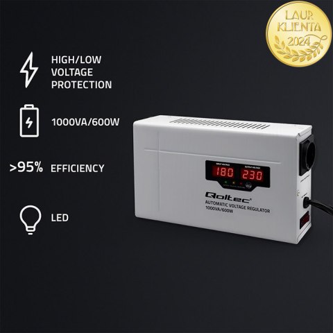 Qoltec Automatyczny Stabilizator napięcia AVR 1000VA | Compact | Toroidalny transformator