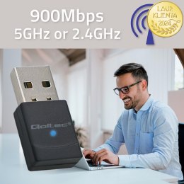 Qoltec Bezprzewodowy Ultra szybki mini adapter WiFi 6 | Standard AX | Bluetooth 5.4 | USB | 900Mbps