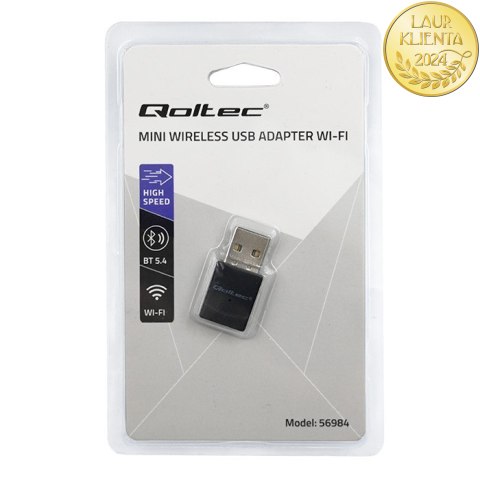 Qoltec Bezprzewodowy Ultra szybki mini adapter WiFi 6 | Standard AX | Bluetooth 5.4 | USB | 900Mbps