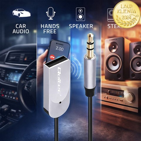 Qoltec Bezprzewodowy adapter odbiornik dźwięku Audio HiFi Home&Car| Bluetooth 6.0 | 2 x RCA | 1 x AUX MiniJack 3.5mm| USB | Mikr