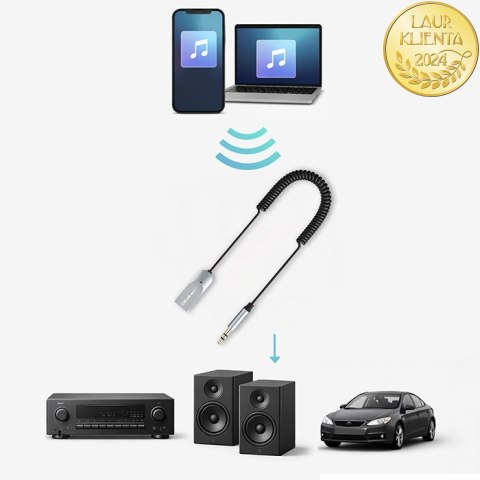 Qoltec Bezprzewodowy adapter odbiornik dźwięku Audio HiFi Home&Car| Bluetooth 6.0 | 2 x RCA | 1 x AUX MiniJack 3.5mm| USB | Mikr