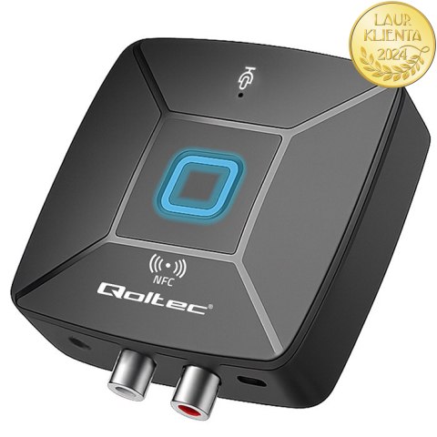 Qoltec Bezprzewodowy transmiter odbiornik Audio HiFi Home&Car| Bluetooth 6.0 | NFC | 2 x RCA | 1 x AUX MiniJack 3.5mm| Mikrofon