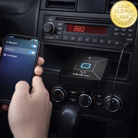 Qoltec Bezprzewodowy transmiter odbiornik Audio HiFi Home&Car| Bluetooth 6.0 | NFC | 2 x RCA | 1 x AUX MiniJack 3.5mm| Mikrofon