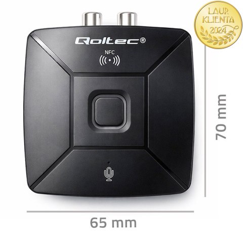 Qoltec Bezprzewodowy transmiter odbiornik Audio HiFi Home&Car| Bluetooth 6.0 | NFC | 2 x RCA | 1 x AUX MiniJack 3.5mm| Mikrofon