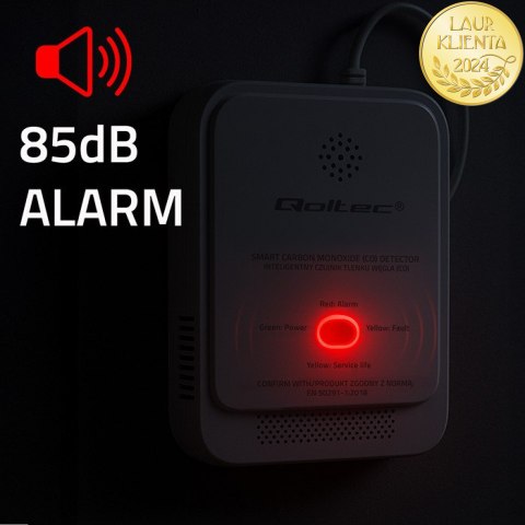 Qoltec Certyfikowany Czujnik tlenku węgla (czadu) | detektor CO | alarm 85dB | LED