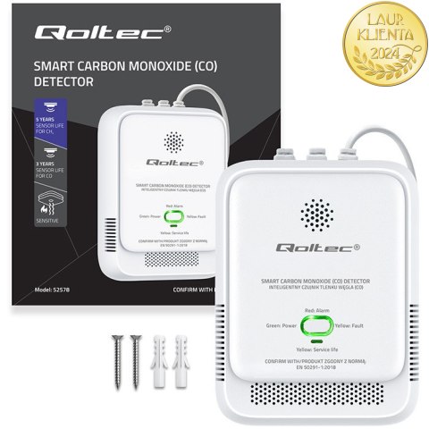 Qoltec Certyfikowany Czujnik tlenku węgla (czadu) | detektor CO | alarm 85dB | LED