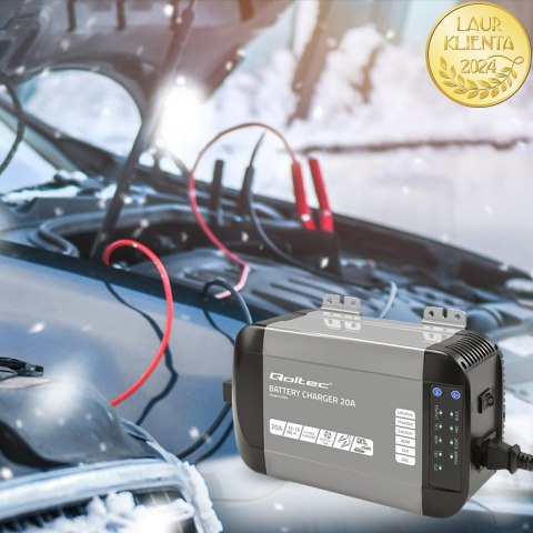 Qoltec Inteligentna ładowarka Monolith do akumulatorów LiFePO4 AGM GEL SLA | 20A | 12V