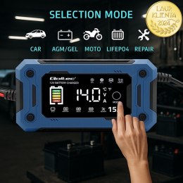 Qoltec Inteligentna mikroprocesorowa ładowarka 12V 15A | Prostownik z funkcją naprawy i podtrzymania zasilania podczas wymiany a