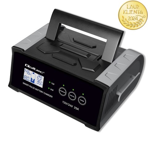 Qoltec Inteligentna mikroprocesorowa ładowarka 12V 24V 25A| Prostownik z funkcją naprawy do akumulatora AGM GEL SLA | LCD