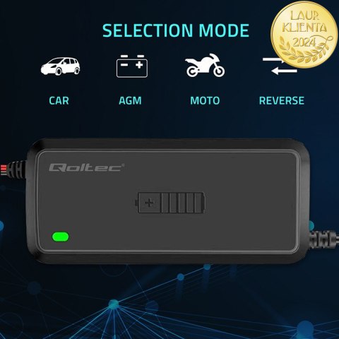 Qoltec Inteligentna mikroprocesorowa ładowarka 12V | 5A | Prostownik do akumulatora AGM GEL SLA | 6 - stopniowe ładowanie